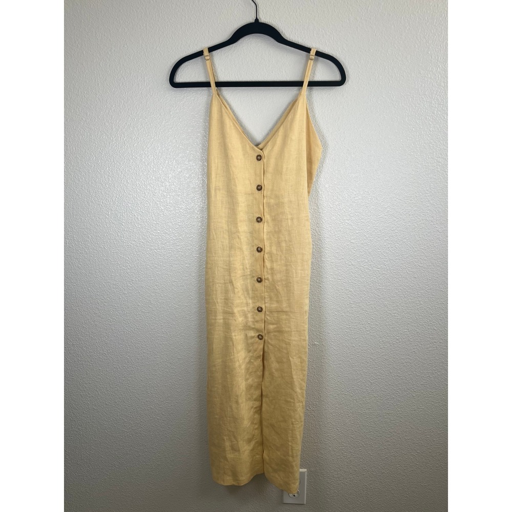 Reformation Mahalo Dress Midi Button Front Linen Blend Yellow Extra Small - Picture 2 of 8